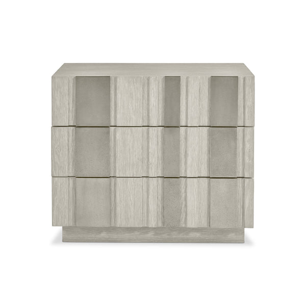 Bernhardt Bernhardt Tempo Nightstand With 3 Push-Open Drawers, Wire-Brushed Oak & Satin Nickel Overlays, Built-In Usb Charging 346232