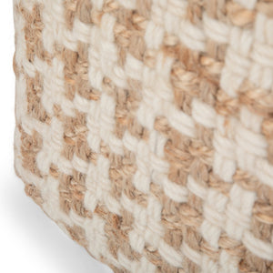 English Elm Cullen Handcrafted Cube Pouf in Natural Beige – Woven Cotton, Wool & Jute, Supportive Dense Fill, Versatile Accent Seat B136P159297