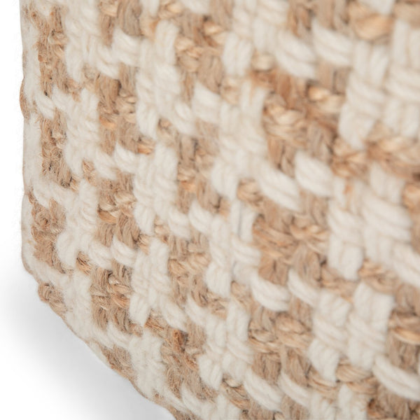 English Elm Cullen Handcrafted Cube Pouf in Natural Beige – Woven Cotton, Wool & Jute, Supportive Dense Fill, Versatile Accent Seat B136P159297