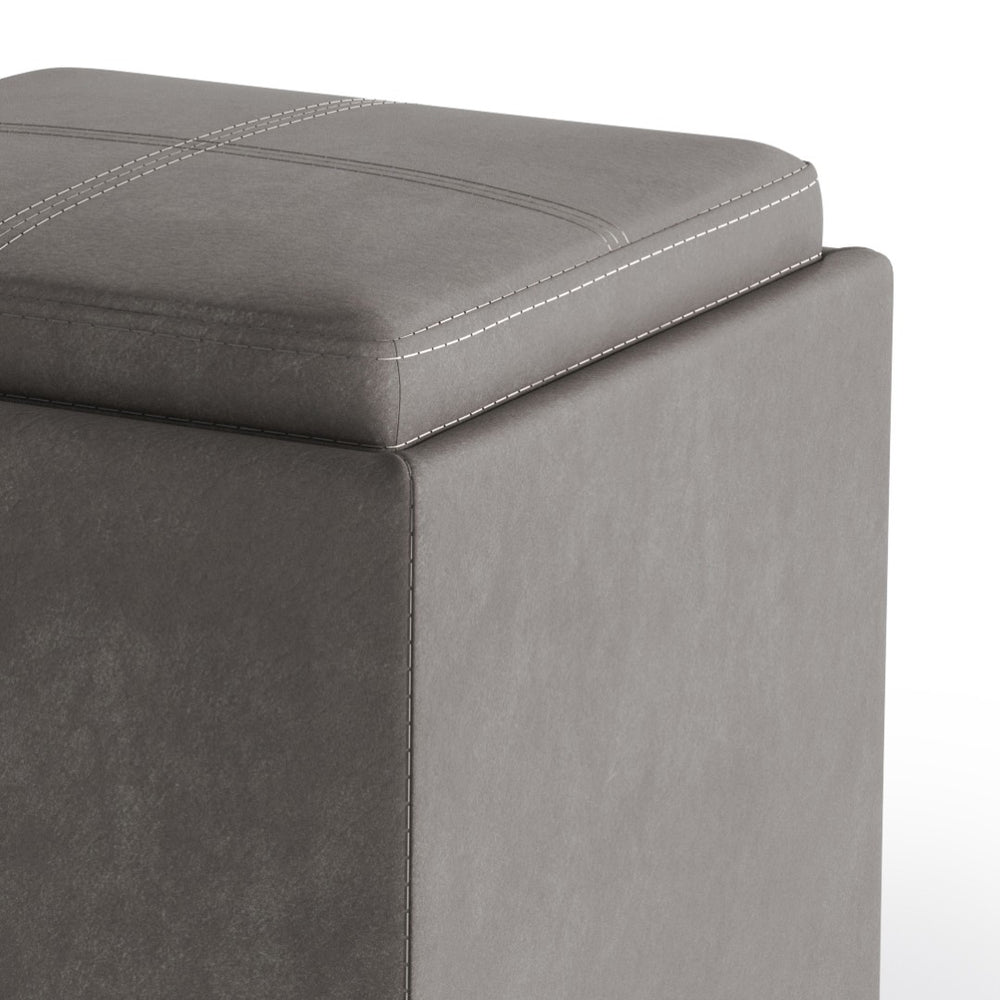 English Elm Rockwood Cube Storage Ottoman With Flip-Over Tray - Stylish Distressed Slate Grey & Hidden Storage B136P159098-GIGA
