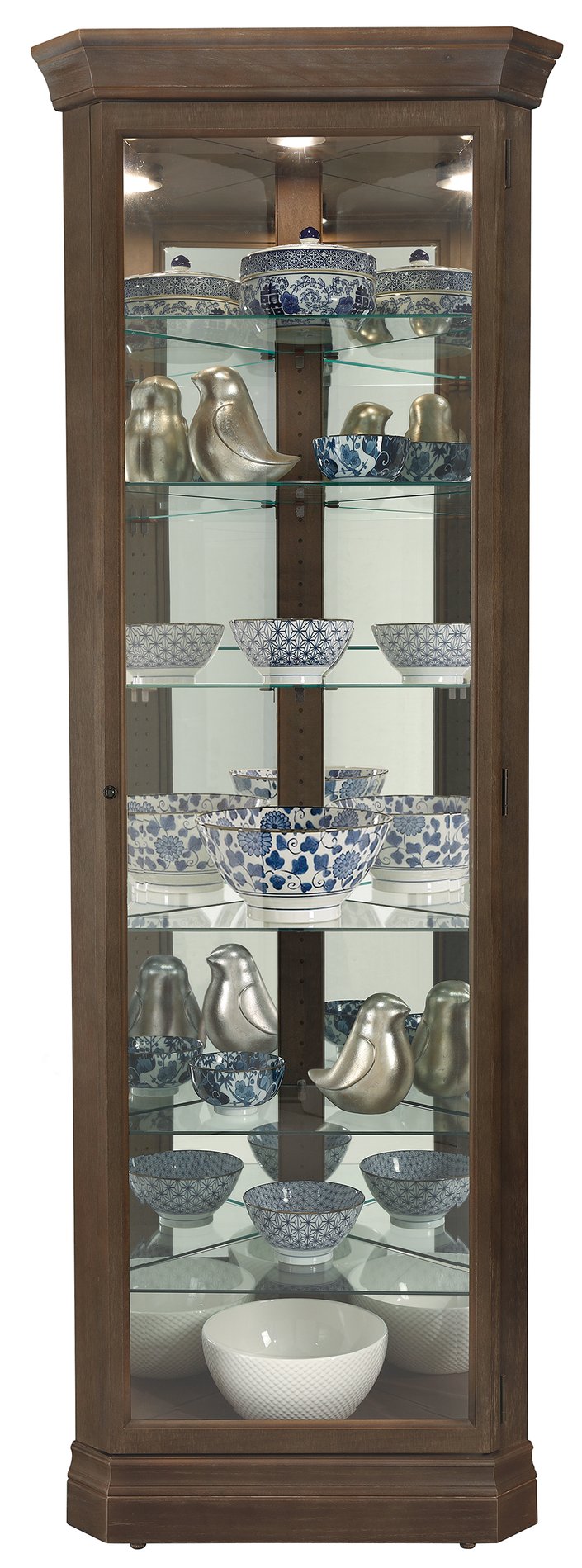 Hekman Furniture 680641 Delia Curio Cabinet - Space-saving, Lighted Display With Adjustable Shelves & Elegant Finish Aged Auburn Delia Corner Curio Cabinet 680641