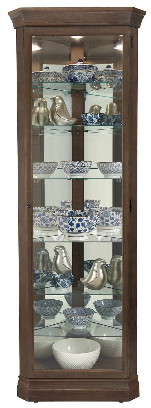 Hekman Furniture 680641 Delia Curio Cabinet - Space-saving, Lighted Display With Adjustable Shelves & Elegant Finish Aged Auburn Delia Corner Curio Cabinet 680641