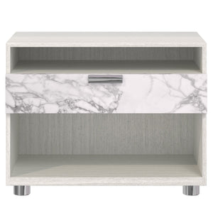 Bernhardt Bernhardt Stratum Nightstand With Arabescato Stone Drawer, Soft-Close, Usb Charging & Polished Nickel Finish 325231