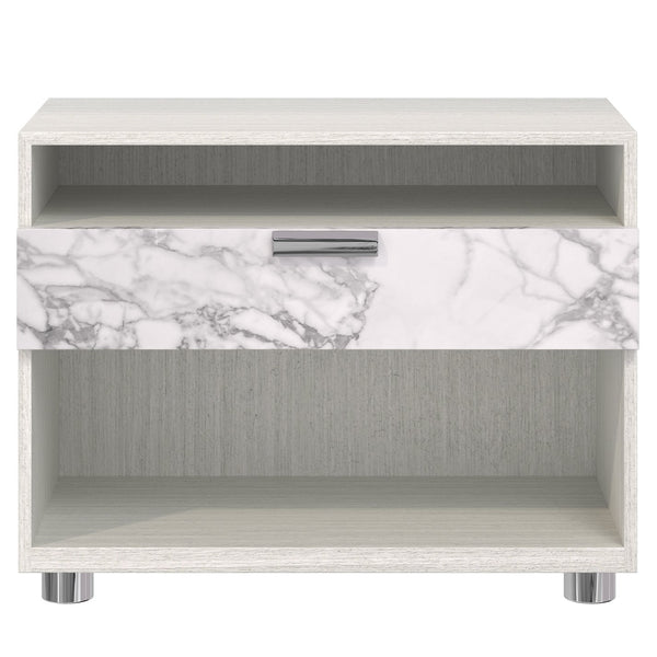 Bernhardt Bernhardt Stratum Nightstand With Arabescato Stone Drawer, Soft-Close, Usb Charging & Polished Nickel Finish 325231