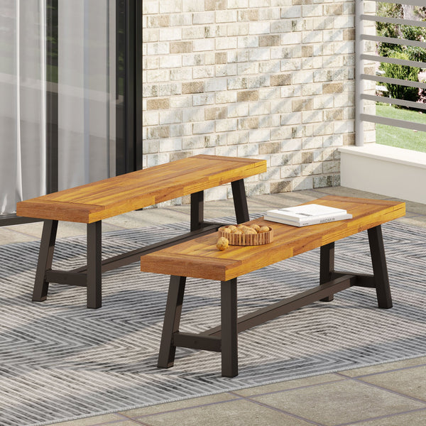 English Elm Dark Acacia Slatted Dining Bench Handcrafted with Iron Frame for Farmhouse Spaces 54562.00