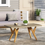 Christopher Knight Home® - Noble House - Mulligan Outdoor Acacia Wood and Cast Stone Coffee Table, Teak and Light Gray