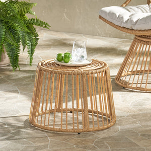 English Elm Christopher Knight Home® - ELAINE Rattan Side Table Light Brown – Boho Outdoor Wicker Cage Accent Table, Durable Polyethylene Finish 71843.00LBRN