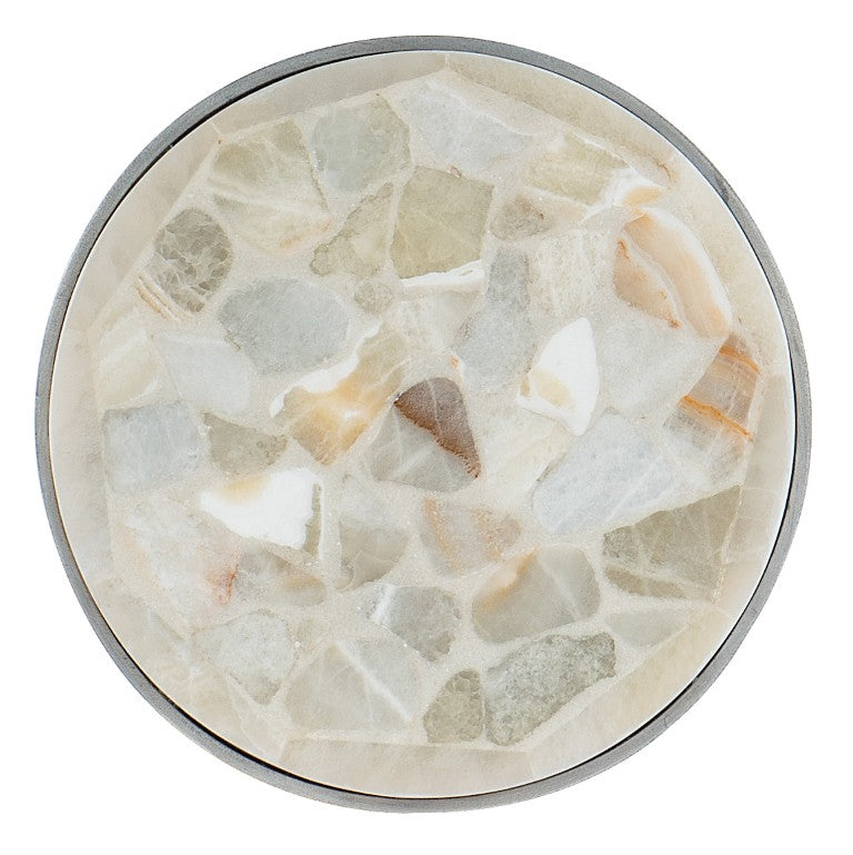 Hooker Furniture Melange Round Tumbled White Onyx Accent Table With Pewter Geometric Base — Compact Elegant Focal Point 12.00 L x 12.00W x 32.00H 5934-50002-00