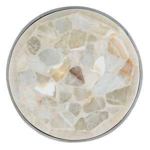 Hooker Furniture Melange Round Tumbled White Onyx Accent Table With Pewter Geometric Base — Compact Elegant Focal Point 12.00 L x 12.00W x 32.00H 5934-50002-00