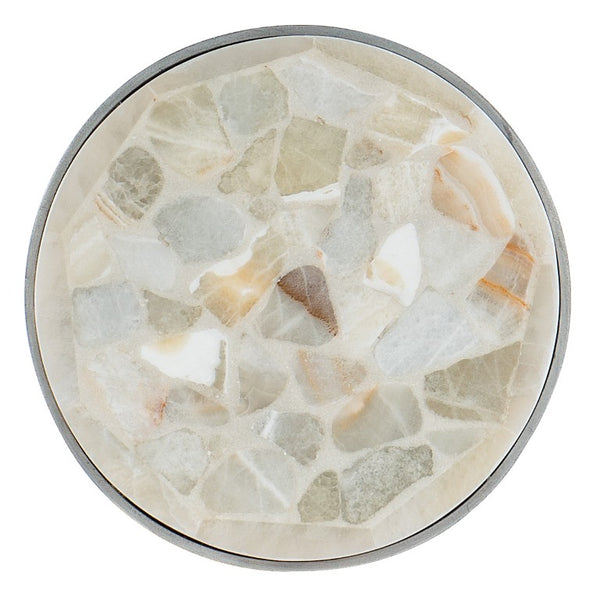 Hooker Furniture Melange Round Tumbled White Onyx Accent Table With Pewter Geometric Base — Compact Elegant Focal Point 12.00 L x 12.00W x 32.00H 5934-50002-00