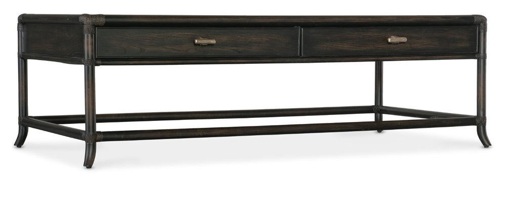 Hooker Furniture Retreat Pole Rattan Cocktail Table With Rope-Wrapped Joints, Oak & Maple Veneers, Storage Drawers Black 6950-80210-99