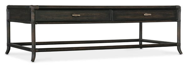 Hooker Furniture Retreat Pole Rattan Cocktail Table With Rope-Wrapped Joints, Oak & Maple Veneers, Storage Drawers Black 6950-80210-99