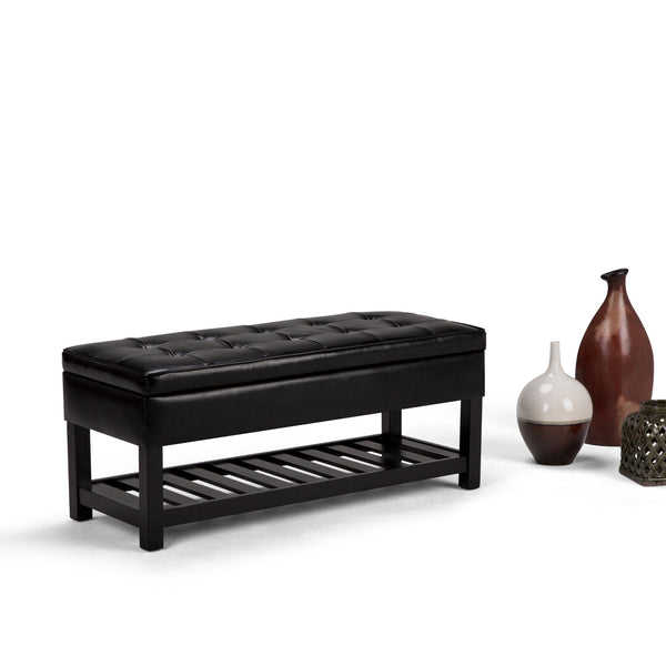English Elm Cosmopolitan Storage Ottoman Bench - Sleek Midnight Black Faux Leather With Convenient Open Shelf B136P158566