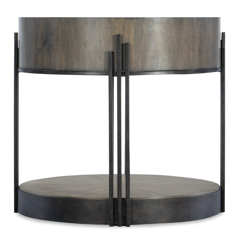 Hooker Furniture Commerce Acacia Skyline Side Table — Art Deco Starburst Veneer, Dark Bronze Metal Base, Versatile End Table (27.25" Round, 25" H) 7228-80168-85