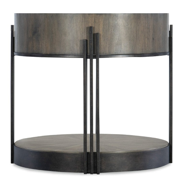 Hooker Furniture Commerce Acacia Skyline Side Table — Art Deco Starburst Veneer, Dark Bronze Metal Base, Versatile End Table (27.25" Round, 25" H) 7228-80168-85