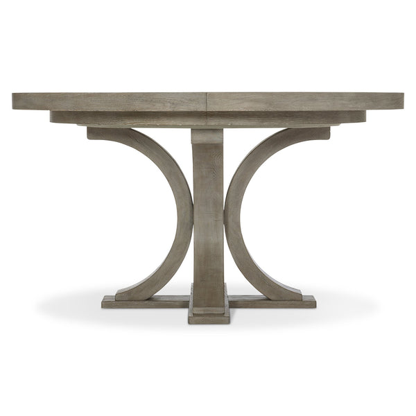 Bernhardt Bernhardt Knotty White Oak Albion Round Dining Table With 18" Leaf, Pewter Finish & Sculptural Base K1772