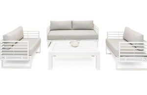 VIG Furniture Wharf Outdoor Sofa Set — Light Grey & White 4-Piece Patio Collection With Quick-Dry Cushions, Durable Frame VGGES0273SA-WHT-SET