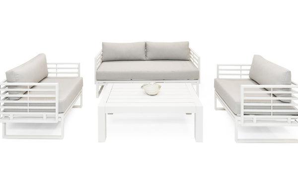 VIG Furniture Wharf Outdoor Sofa Set — Light Grey & White 4-Piece Patio Collection With Quick-Dry Cushions, Durable Frame VGGES0273SA-WHT-SET