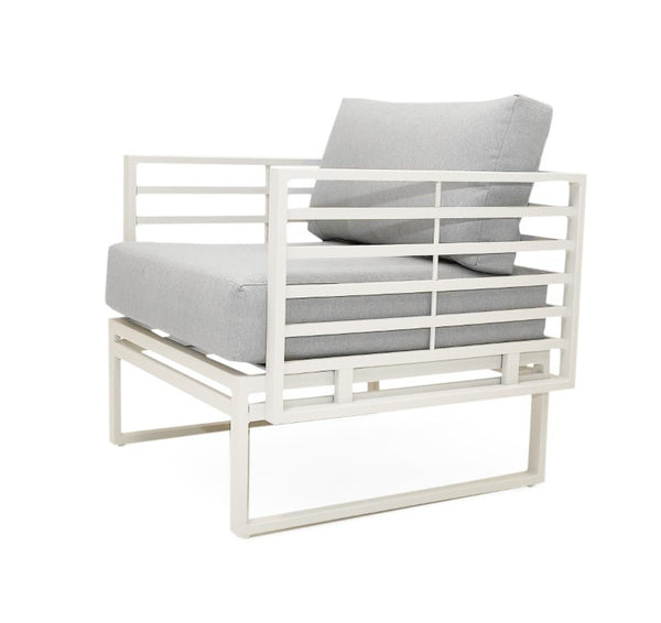 VIG Furniture Wharf Outdoor Sofa Set — Light Grey & White 4-Piece Patio Collection With Quick-Dry Cushions, Durable Frame VGGES0273SA-WHT-SET
