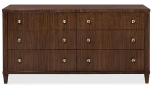 Hooker Furniture Archives Six-Drawer Dresser In Classic Walnut With Cedar-Lined Drawers, Satin Brass Hardware, Timeless Style 6123-90002-89
