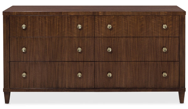 Hooker Furniture Archives Six-Drawer Dresser In Classic Walnut With Cedar-Lined Drawers, Satin Brass Hardware, Timeless Style 6123-90002-89