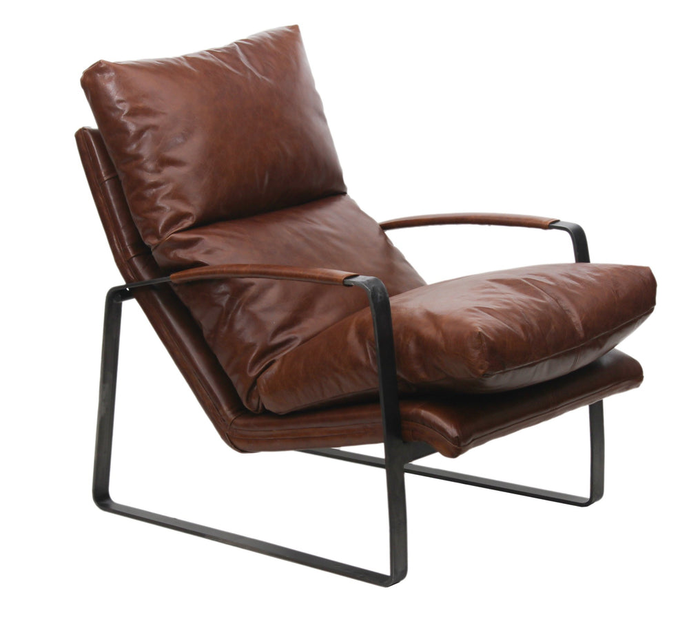 Porter Designs Porter Eugene Top Grain Leather Accent Chair - Mid-century Modern Comfort In Rich Cognac Hue Brown Leather 02-108-06-0540