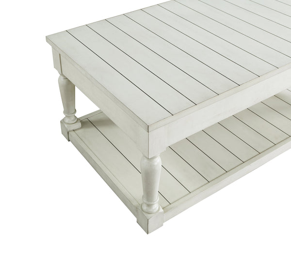 English Elm Steve Silver - Hemingway Lift-Top 3-Piece White Wood Table Set with Plank Shelves, Turned Legs & Ebony Hardware B081S00394