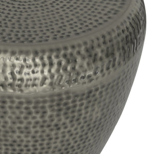 English Elm Preston - Handcrafted Antique Silver Metal Side Table With Drum Design For Chic Modern Interiors B136P159935-GIGA