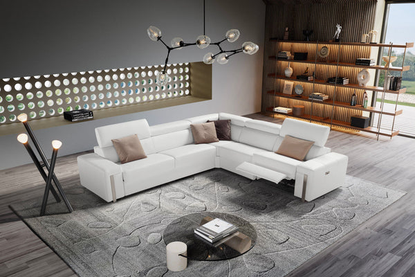 VIG Furniture Lamod Italia Bogart - Italian Modern White Leather Sectional Sofa Bed with Recliner VGNT-BOGART-WHT