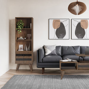 English Elm Clarkson Solid Acacia Bookcase with Storage — Rustic Aged Brown Finish, Adjustable Shelves & Doors B136P158776