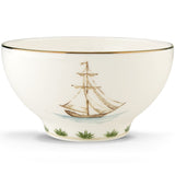 British Colonial Tradewind Rice Bowl - Porcelain with Gold Trim, Dishwasher Safe