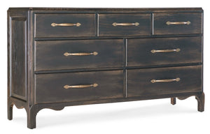 Hooker Furniture Americana Dresser With Cedar-Lined Drawers, Felt Jewelry Tray, Antique-Bronze Hardware, Vintage Charm Blacks 7050-90002-89