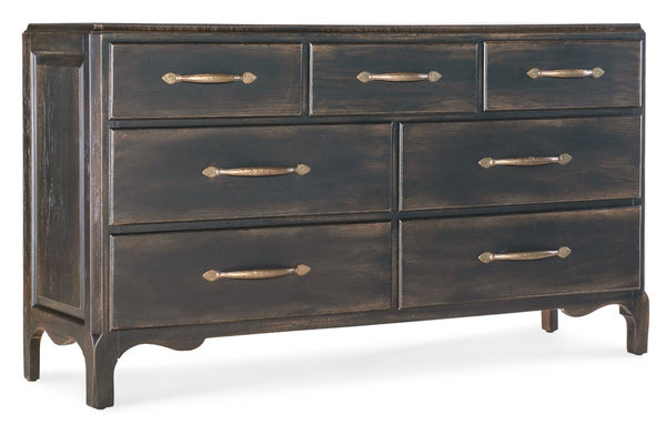 Hooker Furniture Americana Dresser With Cedar-Lined Drawers, Felt Jewelry Tray, Antique-Bronze Hardware, Vintage Charm Blacks 7050-90002-89