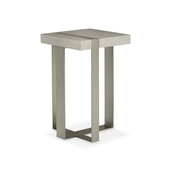 Bernhardt Bernhardt Tempo Wire-Brushed Oak Accent Table With Satin Nickel Bands — Rustic Modern 14"X14"X22" 346116