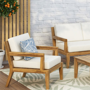 English Elm Christopher Knight Home® - Outdoor Acacia Wood Rossville Club Chair with Teak Finish, Waterproof Beige Cushion, Durable Deep Seat 70787.00BGE