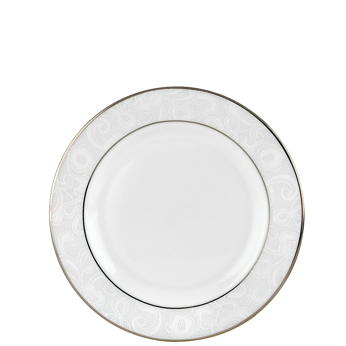Venetian Lace Bread Plate - Elegant White Bone China with Platinum Tri