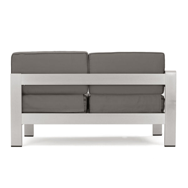 English Elm Cape Coral Modular Outdoor Sectional Aluminum Frame Khaki Cushions Glass Table 57591.00