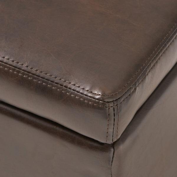 English Elm Glouster Bench Style Pu Leather Storage Ottoman with Soft Close Lid for Bedroom Brown 57742.00BRN