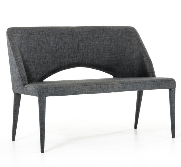 VIG Furniture Williamette Mid-Century Bench In Dark Grey Fabric — Fully Upholstered, Tapered Metal Legs, 45" Wide VGEUMC-8081CH