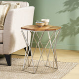 Christopher Knight Home® - Noble House - Cowger Rustic Glam Handcrafted Mango Wood Side Table, Walnut and Polished Nickel