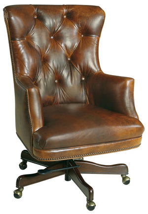 Hooker Furniture Bradley Executive Swivel Tilt Chair With Aniline Top-Grain Leather And Dark Walnut Finish, Ergonomic Medium Brown EC436-087