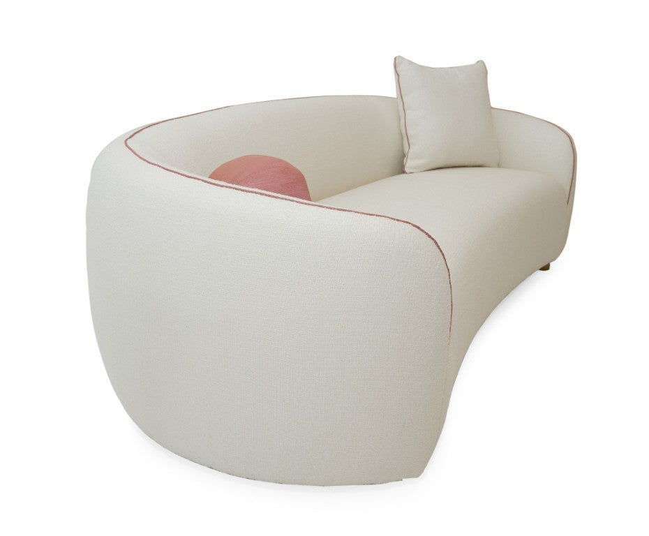 VIG Furniture Winfree Curved Off-White 3-Seater Sofa With Pale Pink Piping, Gold Legs & Plush Foam Support VGOD-ZW-22013-S
