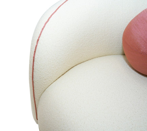 VIG Furniture Winfree Curved Off-White 3-Seater Sofa With Pale Pink Piping, Gold Legs & Plush Foam Support VGOD-ZW-22013-S