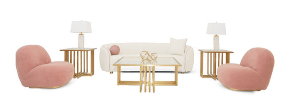 VIG Furniture Winfree Curved Off-White 3-Seater Sofa With Pale Pink Piping, Gold Legs & Plush Foam Support VGOD-ZW-22013-S