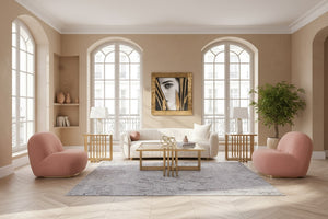 VIG Furniture Winfree Curved Off-White 3-Seater Sofa With Pale Pink Piping, Gold Legs & Plush Foam Support VGOD-ZW-22013-S