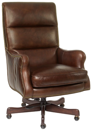 Hooker Furniture Victoria Executive Swivel Tilt Chair In Aniline Top-Grain Leather With Dark Walnut Finish, Ergonomic Luxury Medium Brown EC389-085