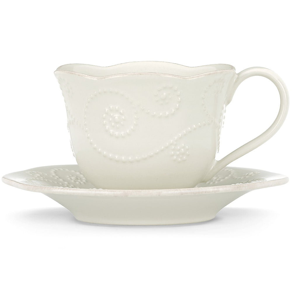 Lenox French Perle White Cup and Saucer White, WHITE STONEWARE 822946