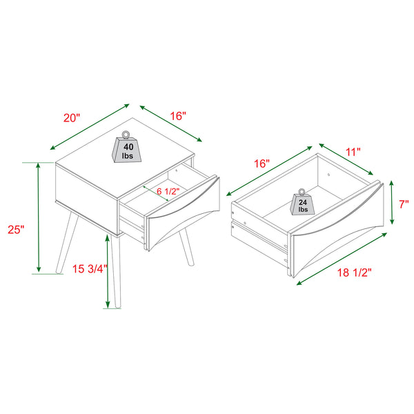 Atticus Solid Wood 1 Drawer Nightstand Set Caramel BR1DATTNSCA-2PK Walker Edison