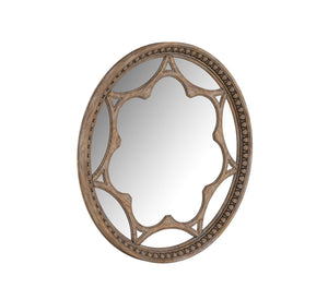 A.R.T. Furniture Architrave Round Mirror - Elegant Almond Finish, Handcrafted Wood-carving Décor, Wall-hanging Design Brown Material, Pine Solids And Veneer,Glass 277123-2608