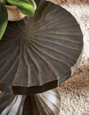 Hooker Furniture Commerce Ribbed Ferrous Accent Table In Weathered Bronze Finish — Compact Sculptural End Table For Entryway, Bedside, Living Room (17"L X 24.75"H) 7228-80210-89